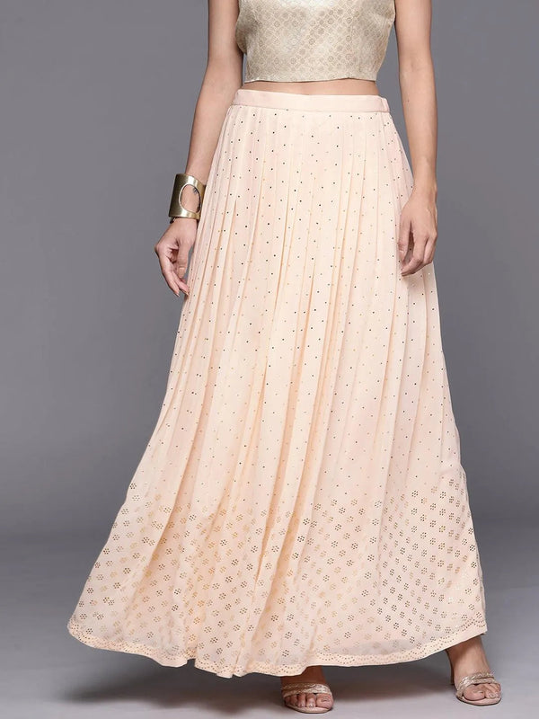 Peach Embellished Georgette Skirt - Jashvi