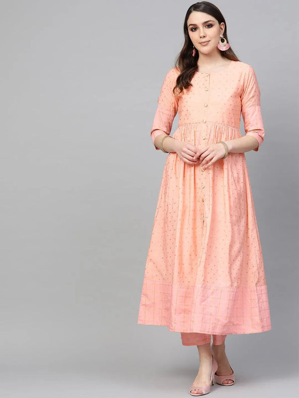 Peach Embroidered Chanderi Kurta Set - Jashvi