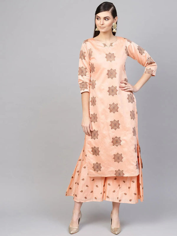 Peach Embroidered Chanderi Kurta Set - Jashvi