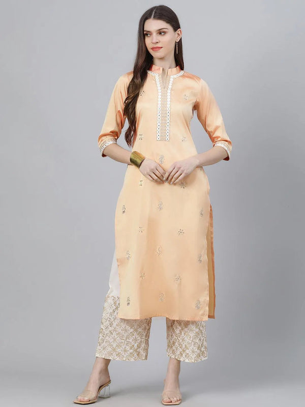 Peach Embroidered Chanderi Kurta Set - Jashvi