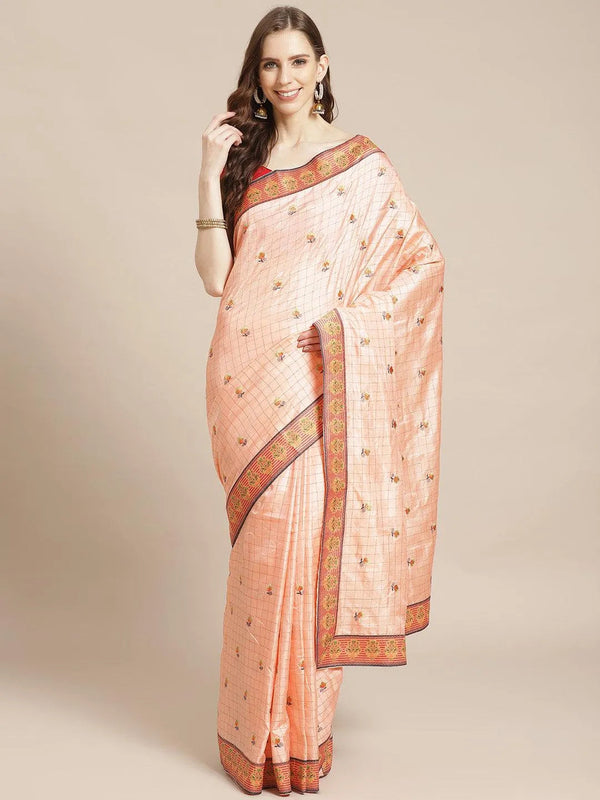 Peach Embroidered Crepe Saree - Jashvi