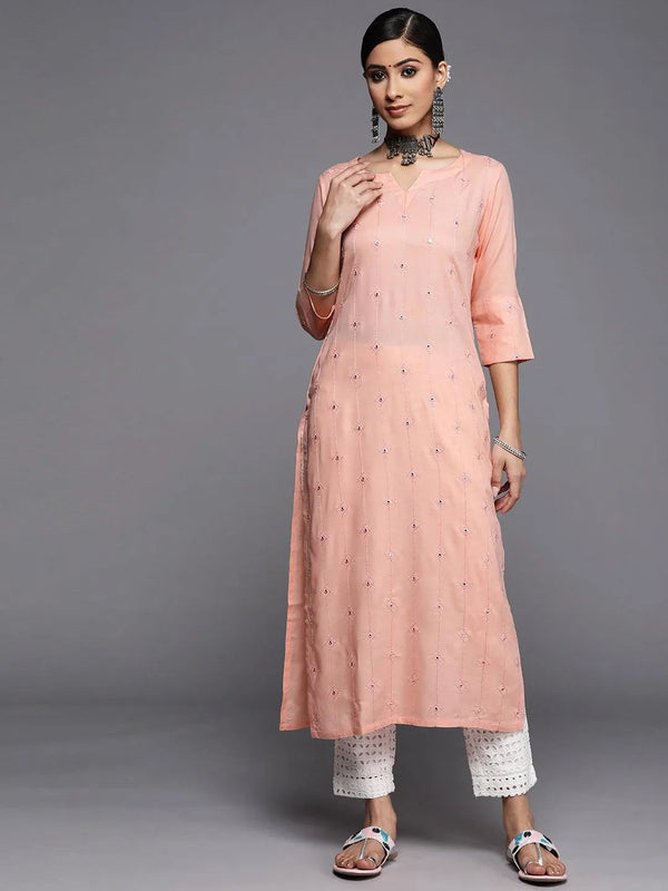 Peach Embroidered Rayon Kurta - Jashvi