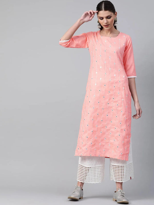 Peach Mirror Work Cotton Kurta - Jashvi