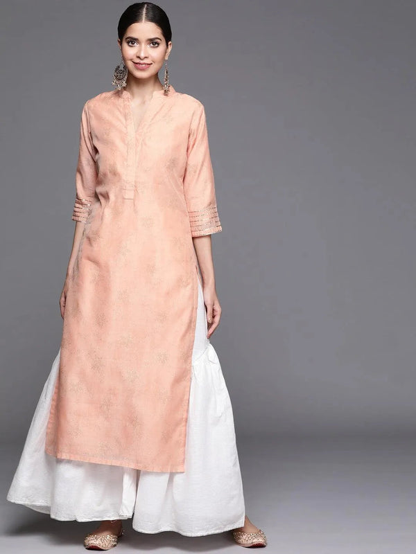 Peach Printed Chanderi Silk Kurta - Jashvi