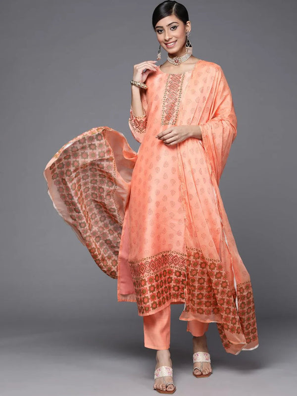 Peach Printed Chanderi Silk Suit Set - Jashvi