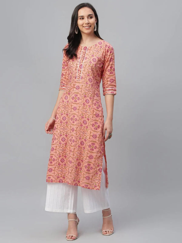 Peach Printed Cotton Kurta - Jashvi