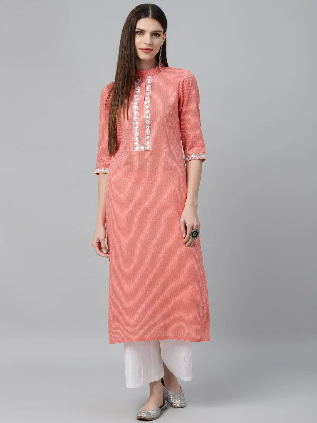 Peach Printed Cotton Kurta - Jashvi