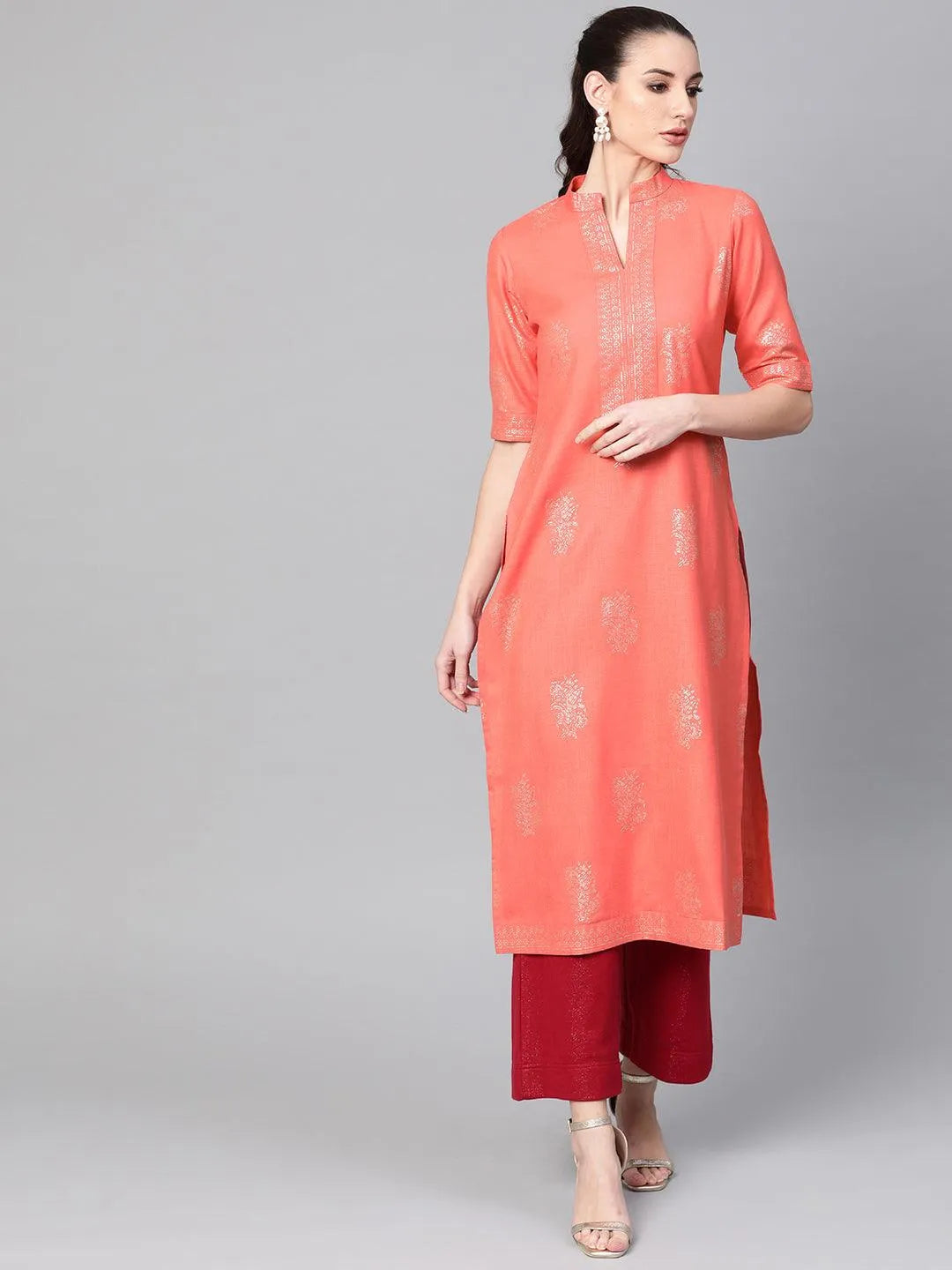 Peach Printed Cotton Kurta - Jashvi