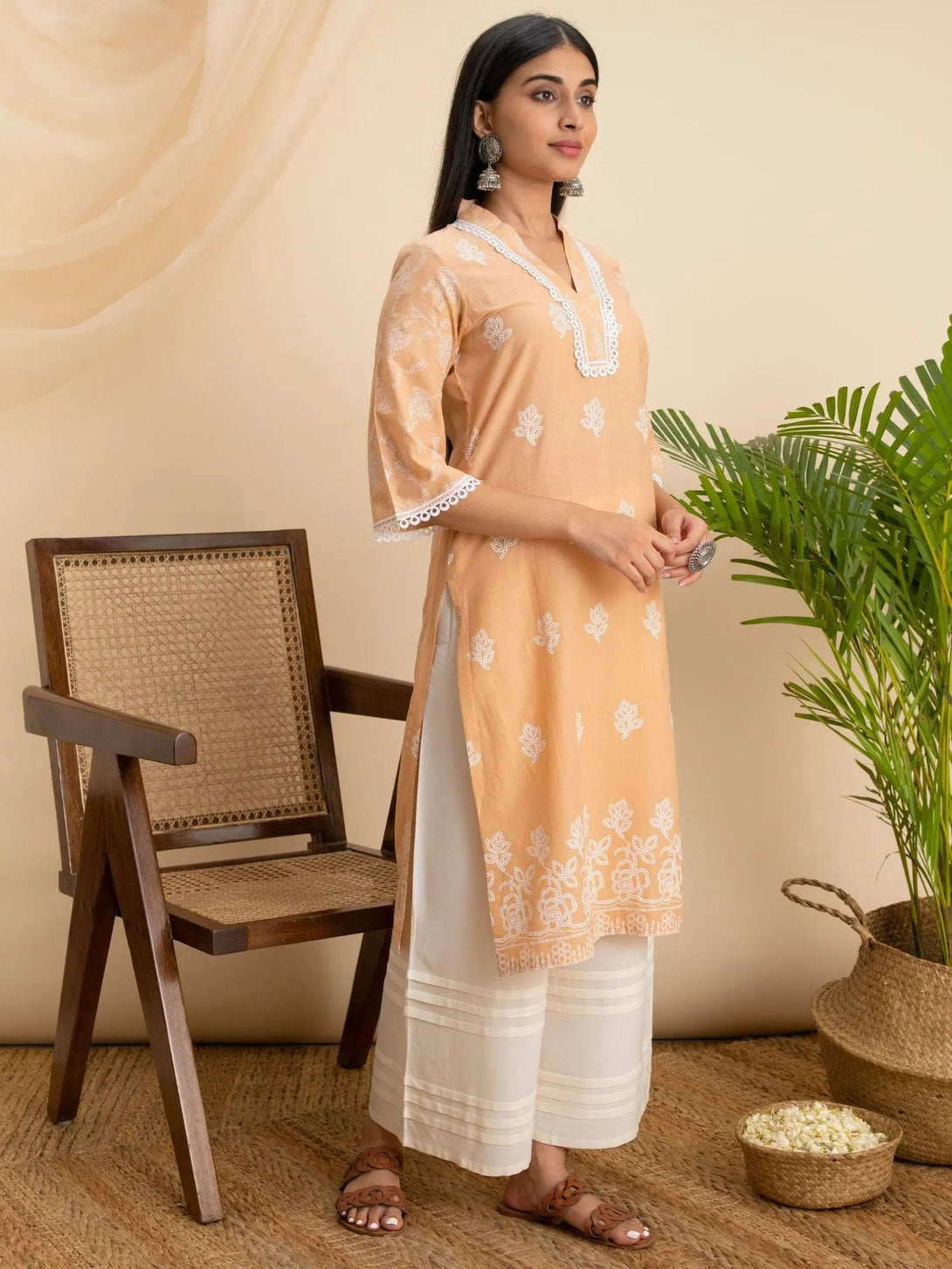 Peach Printed Cotton Kurta - Jashvi