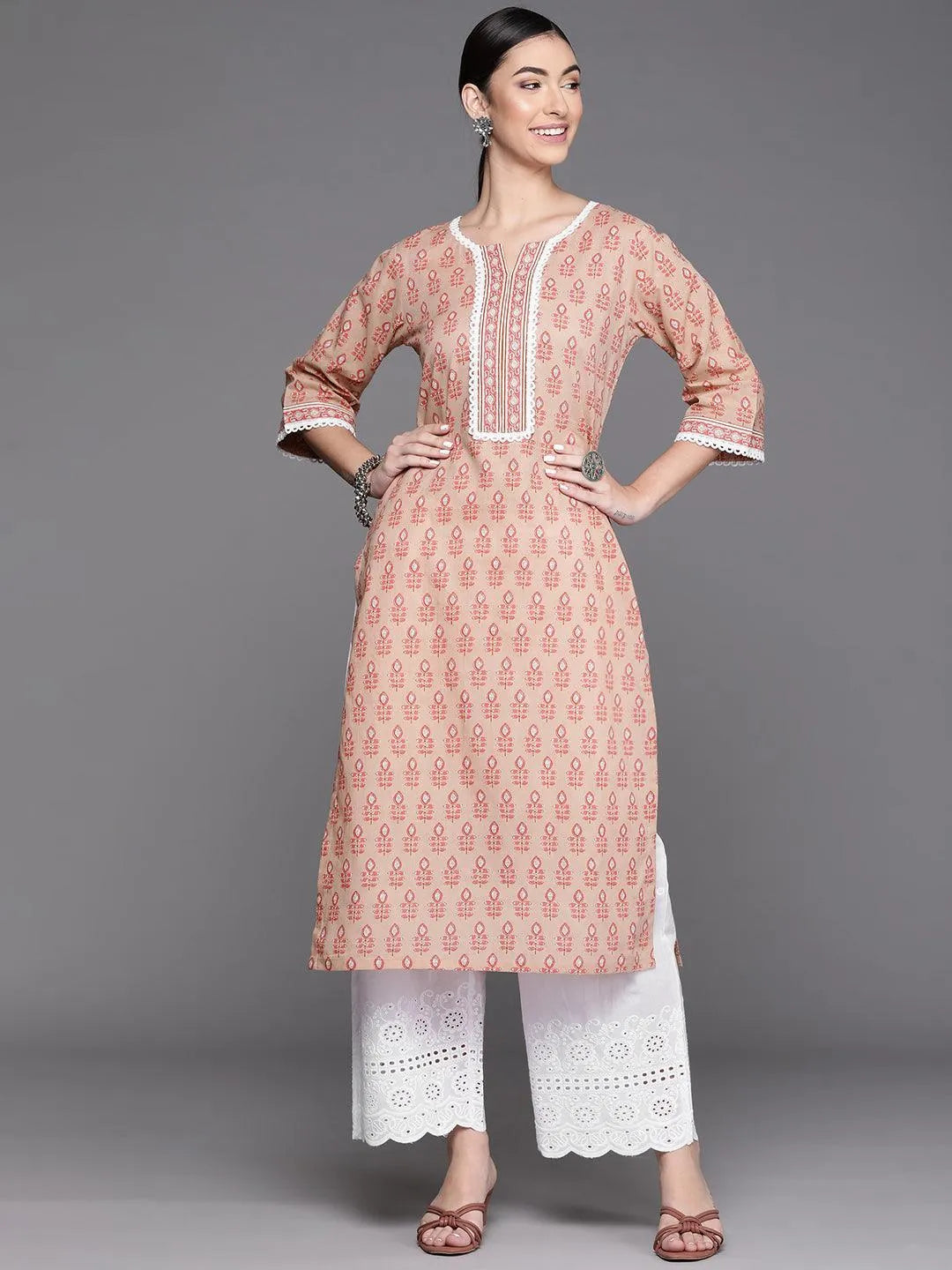 Peach Printed Cotton Kurta - Jashvi