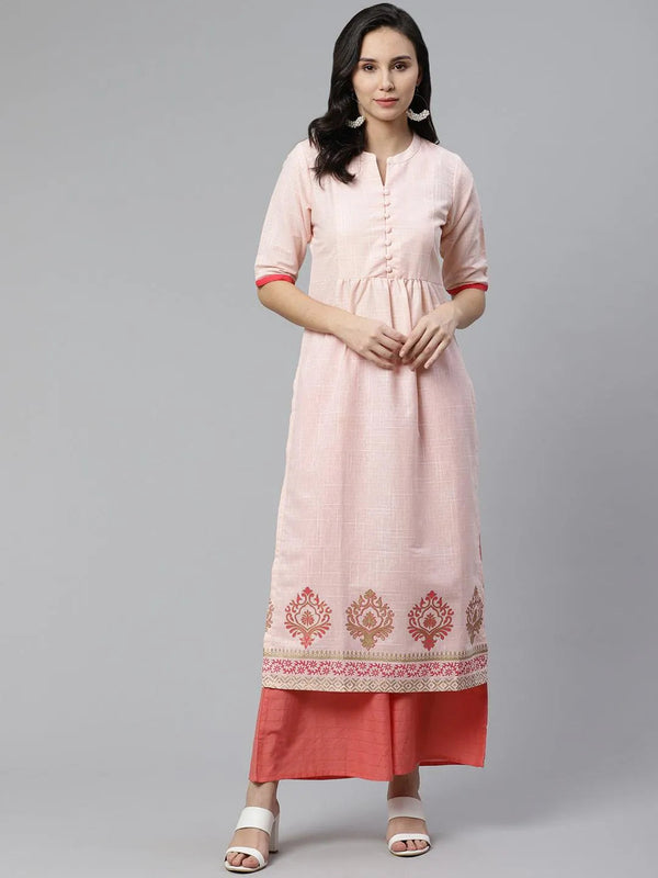 Peach Printed Cotton Kurti - Jashvi