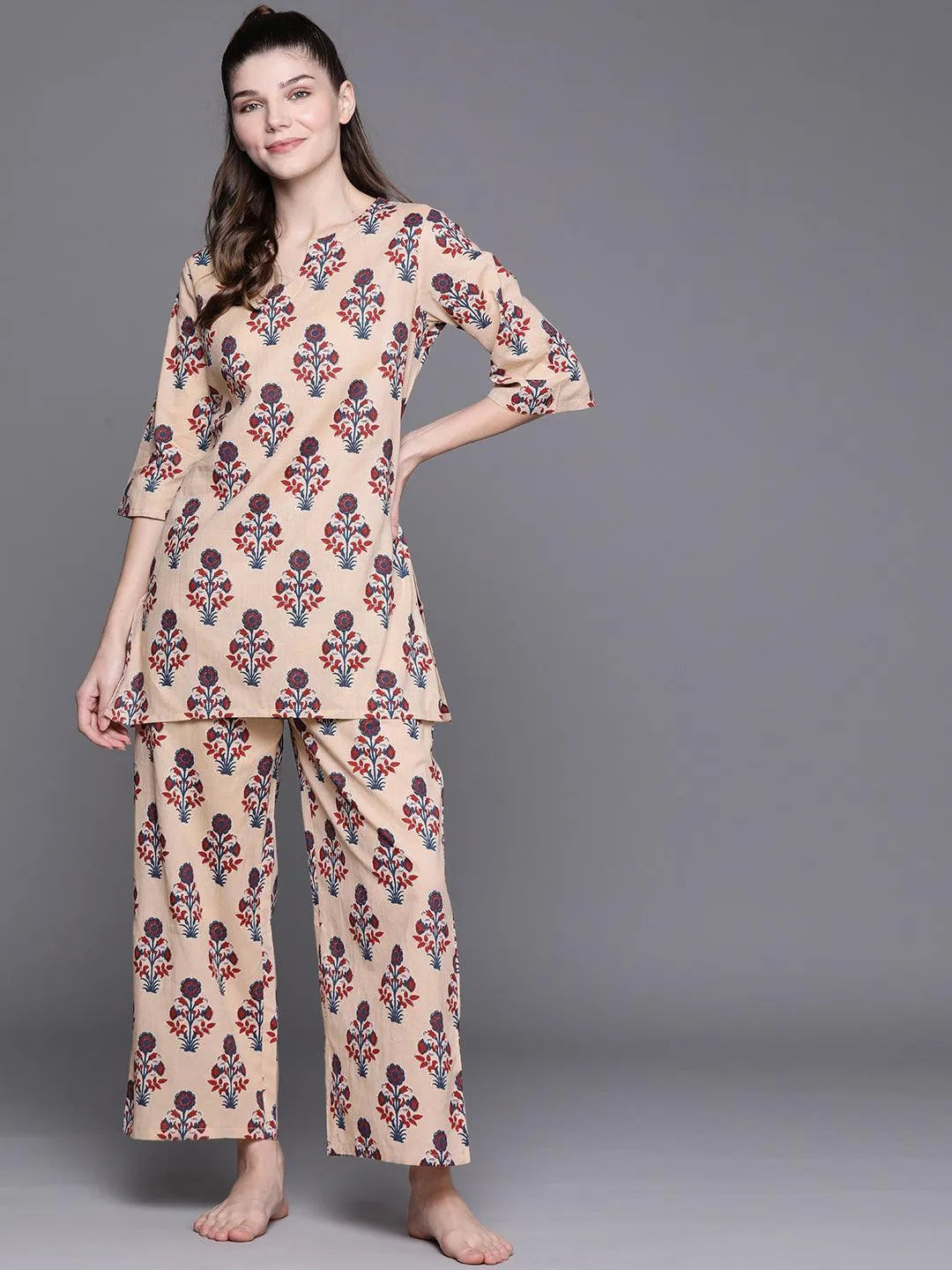 Peach Printed Cotton Night Suit - Jashvi