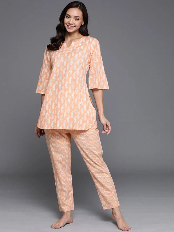 Peach Printed Cotton Night Suit - Jashvi