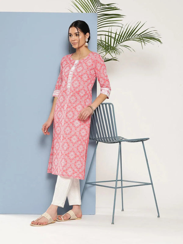 Peach Printed Cotton Straight Kurta - Jashvi