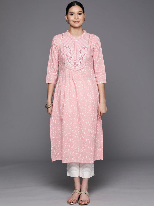 Peach Printed Cotton Straight Kurta - Jashvi