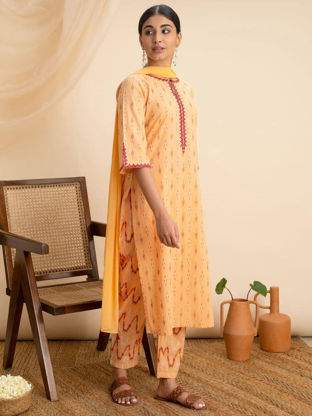 Peach Printed Cotton Suit Set - Jashvi