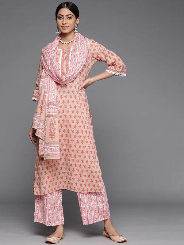 Peach Printed Cotton Suit Set - Jashvi