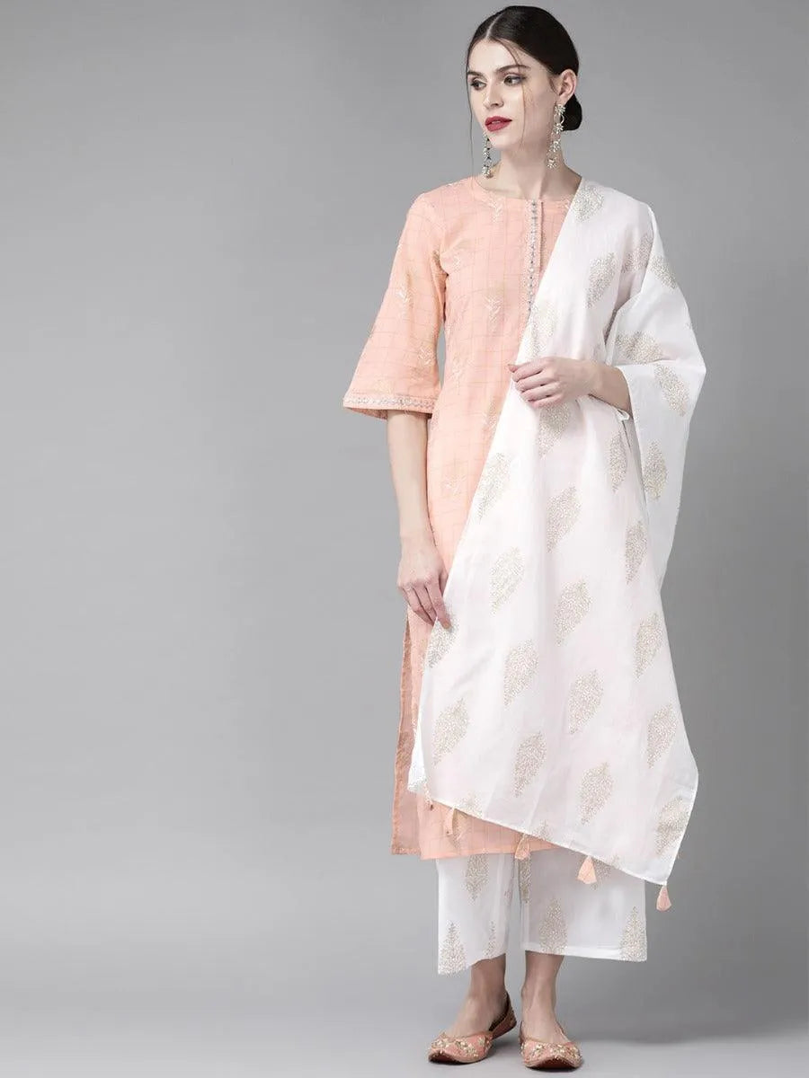 Peach Printed Cotton Suit Set - Jashvi