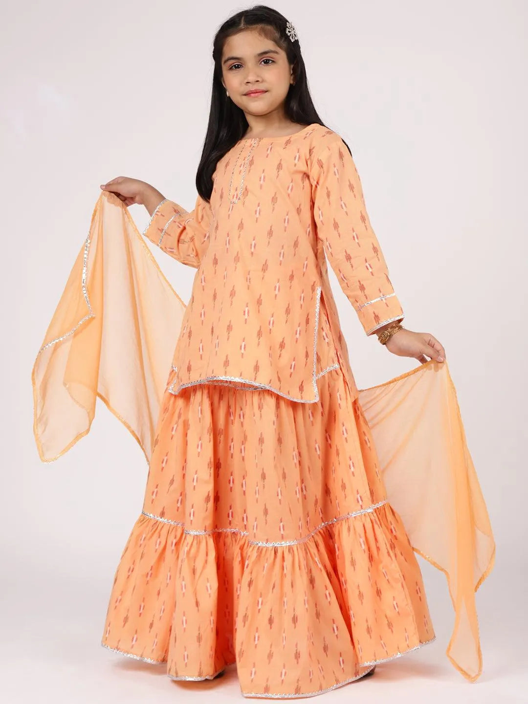 Peach Printed Cotton Straight Suit Set - Jashvi