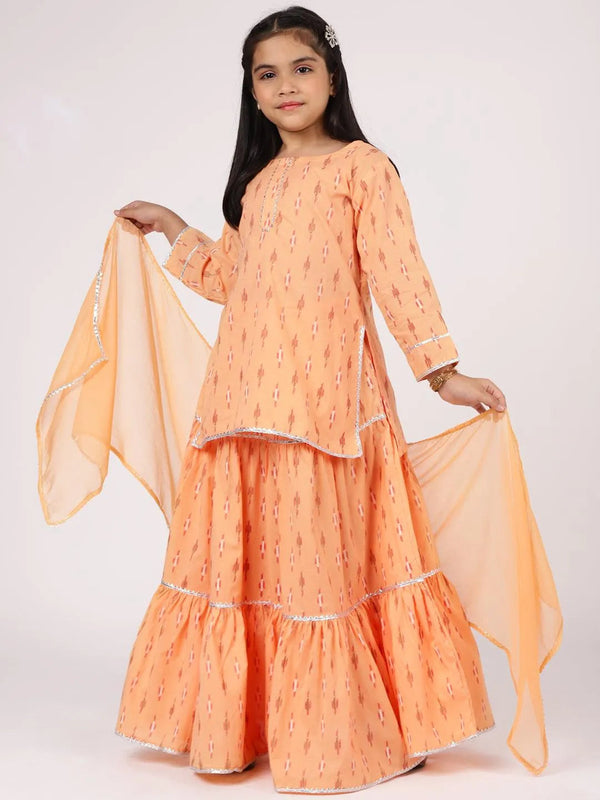 Peach Printed Cotton Straight Suit Set - Jashvi