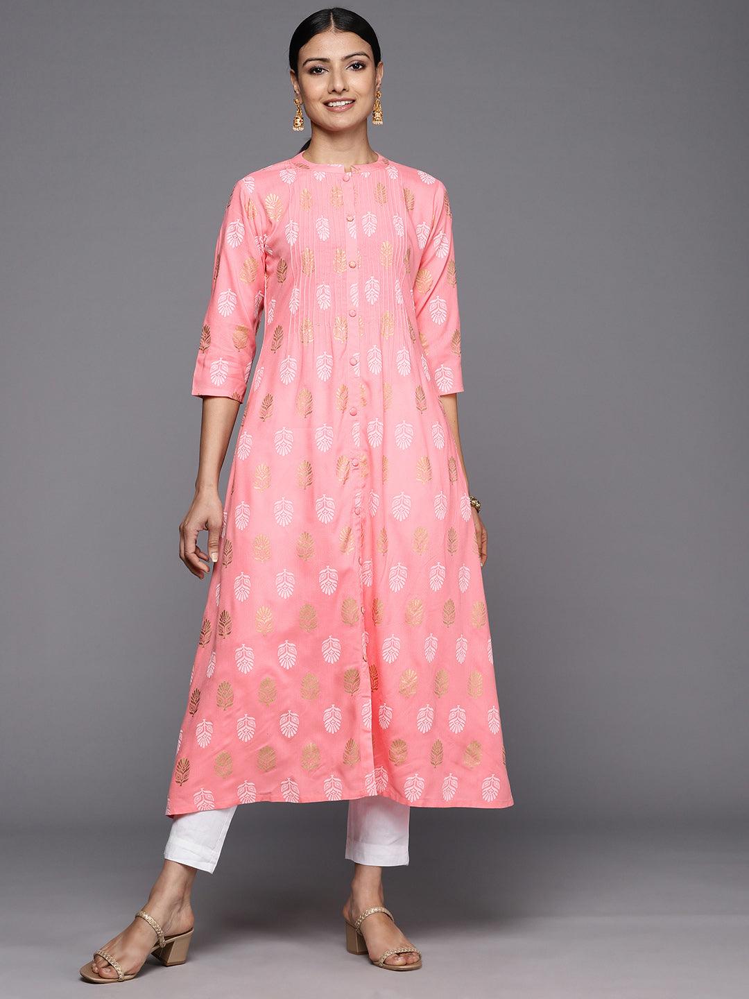 Peach Printed Rayon A-Line Kurta - Jashvi