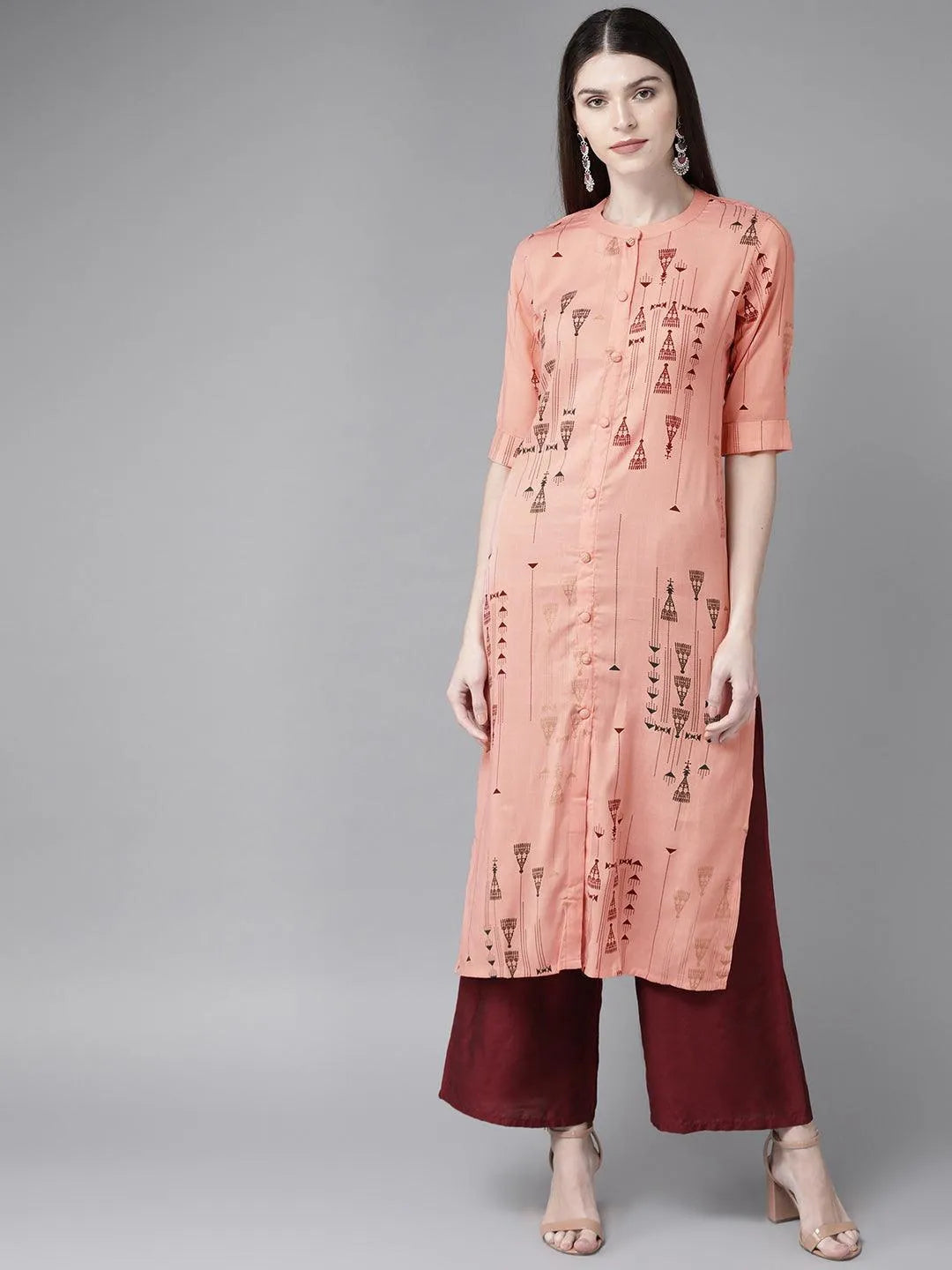 Peach Printed Rayon Kurta - Jashvi