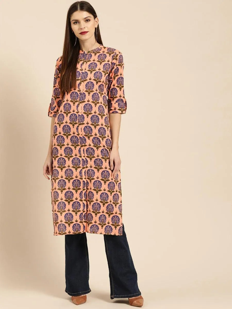 Peach Printed Rayon Kurta - Jashvi