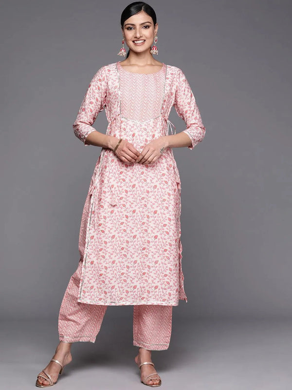 Peach Printed Silk Blend Straight Kurta Set With Trousers - Jashvi