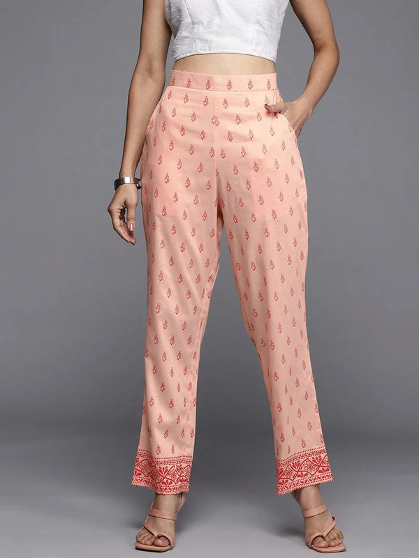 Peach Printed Silk Trousers - Jashvi