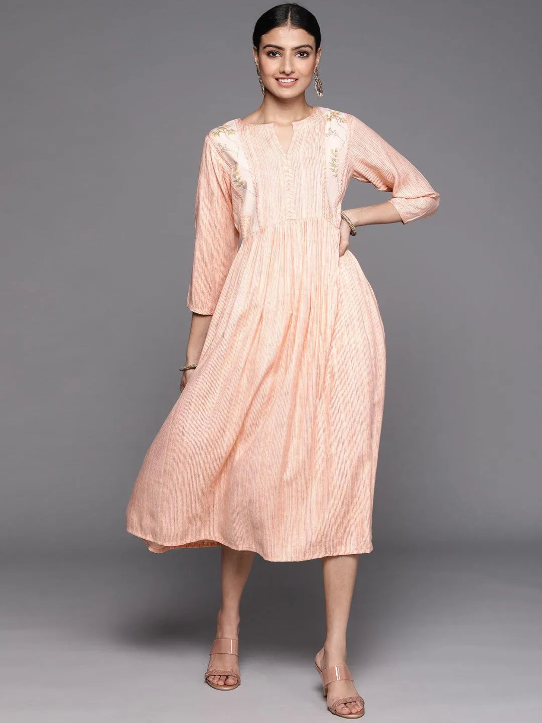 Peach Printed Viscose Rayon Dress - Jashvi