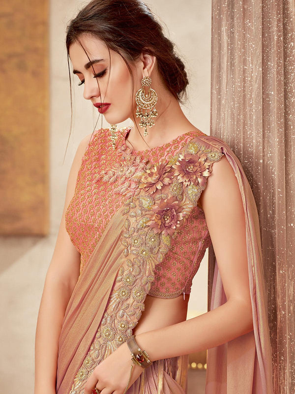 Women's Peach Silk Designer Lehenga Choli - Odette