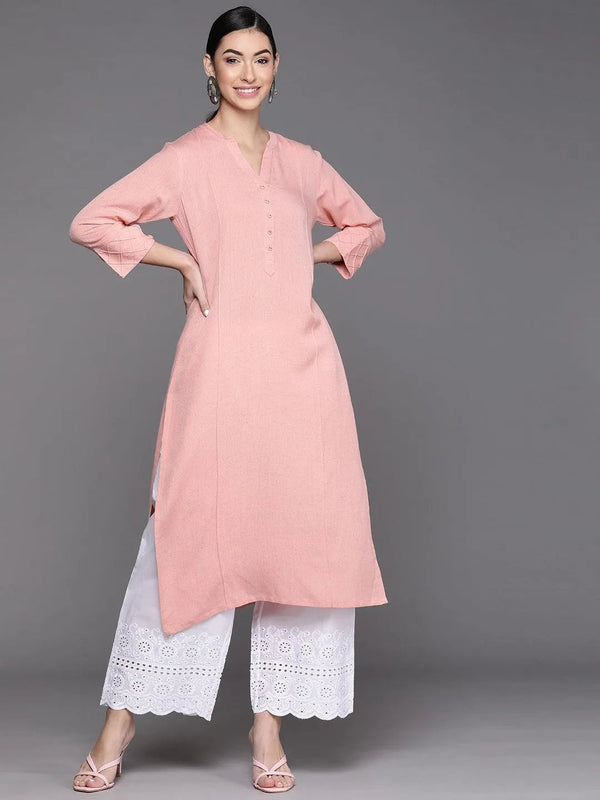 Peach Solid Cotton Kurta - Jashvi