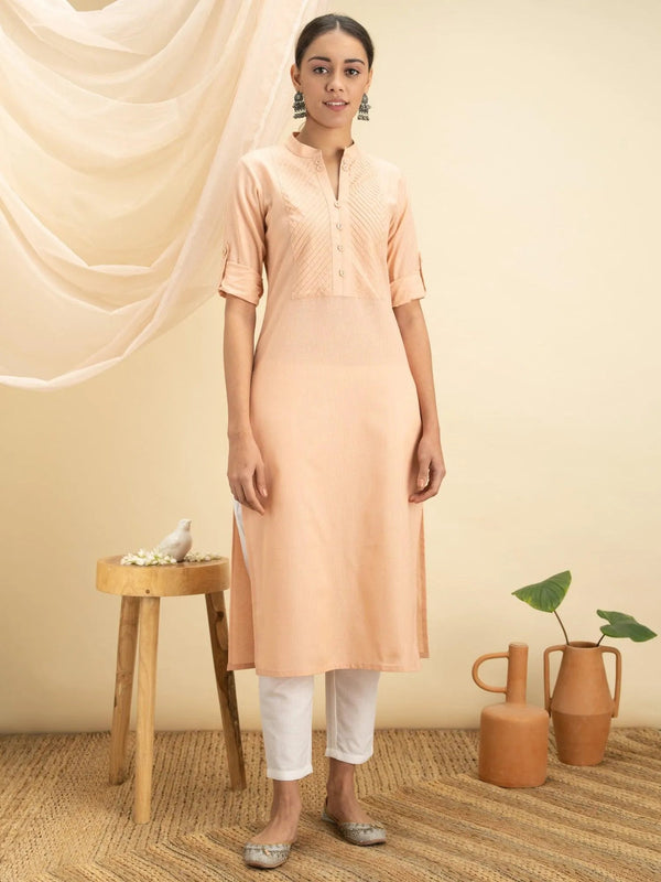 Peach Solid Cotton Kurta - Jashvi