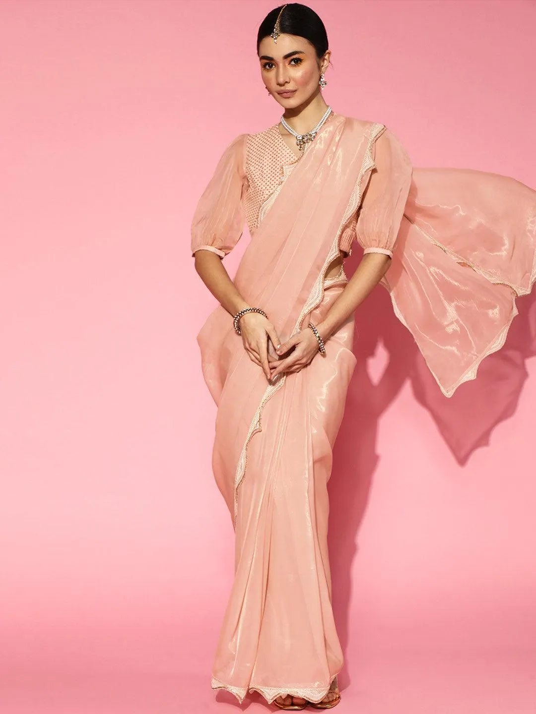 Peach Solid Organza Ready to Wear Saree - Jashvi