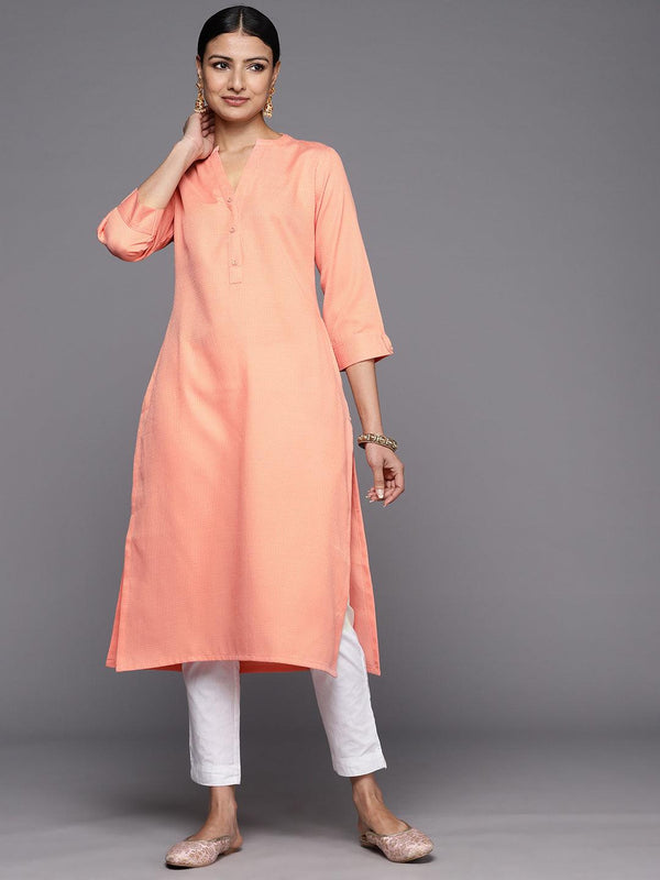 Peach Solid Rayon Straight Kurta - Jashvi