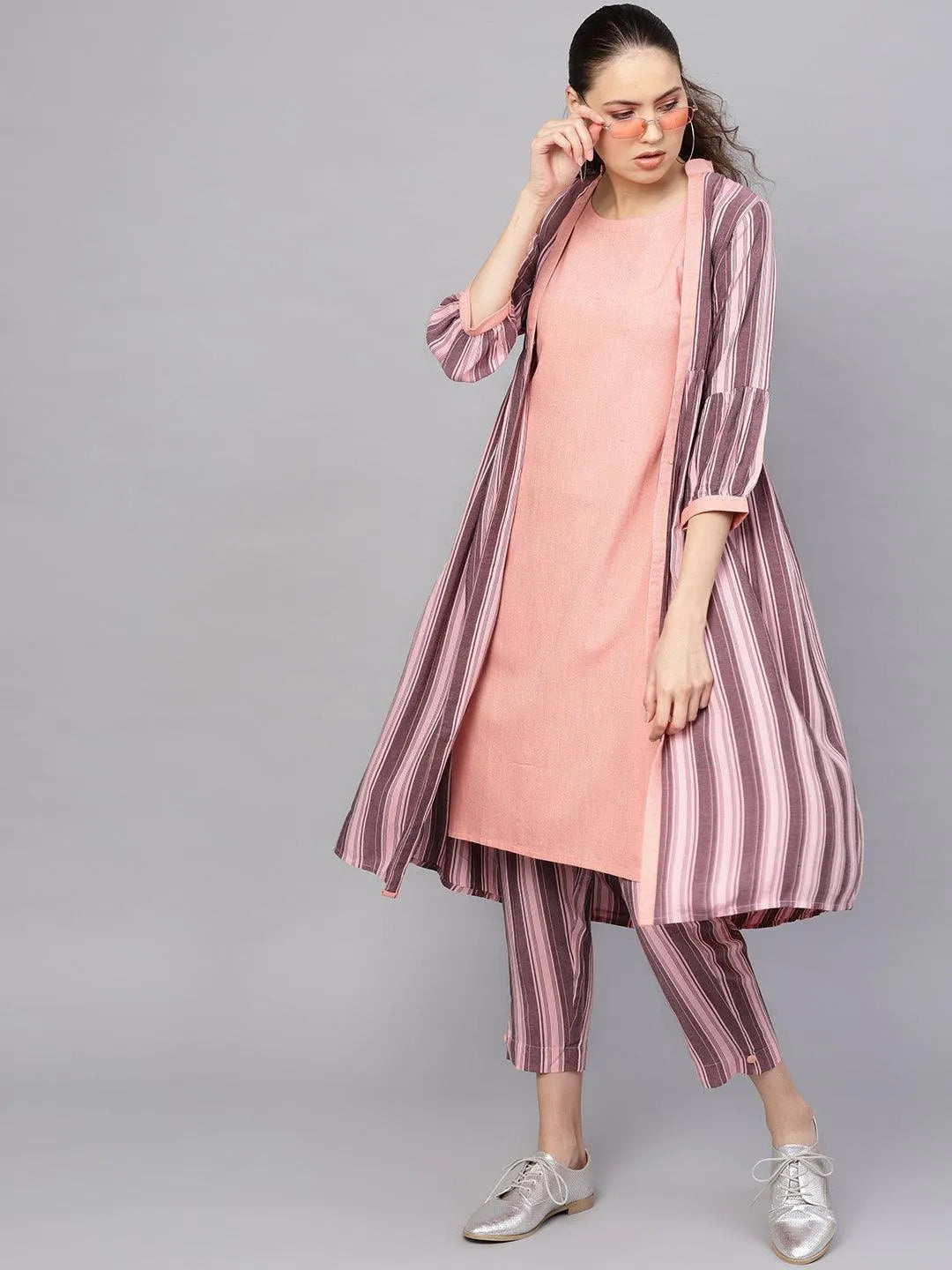 Peach Solid Rayon Kurta Set - Jashvi