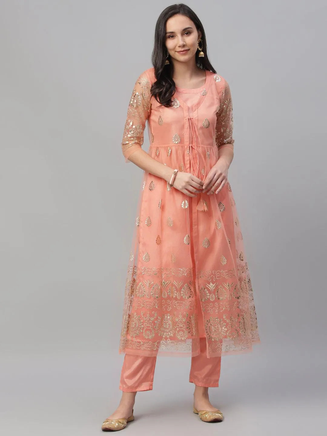 Peach Solid Shantoon Kurta Set - Jashvi