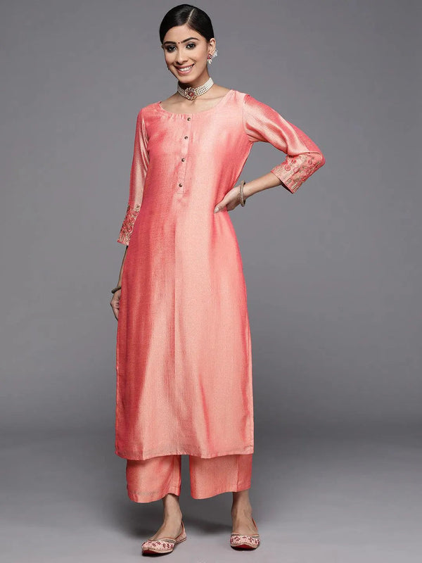 Peach Solid Silk Kurta - Jashvi