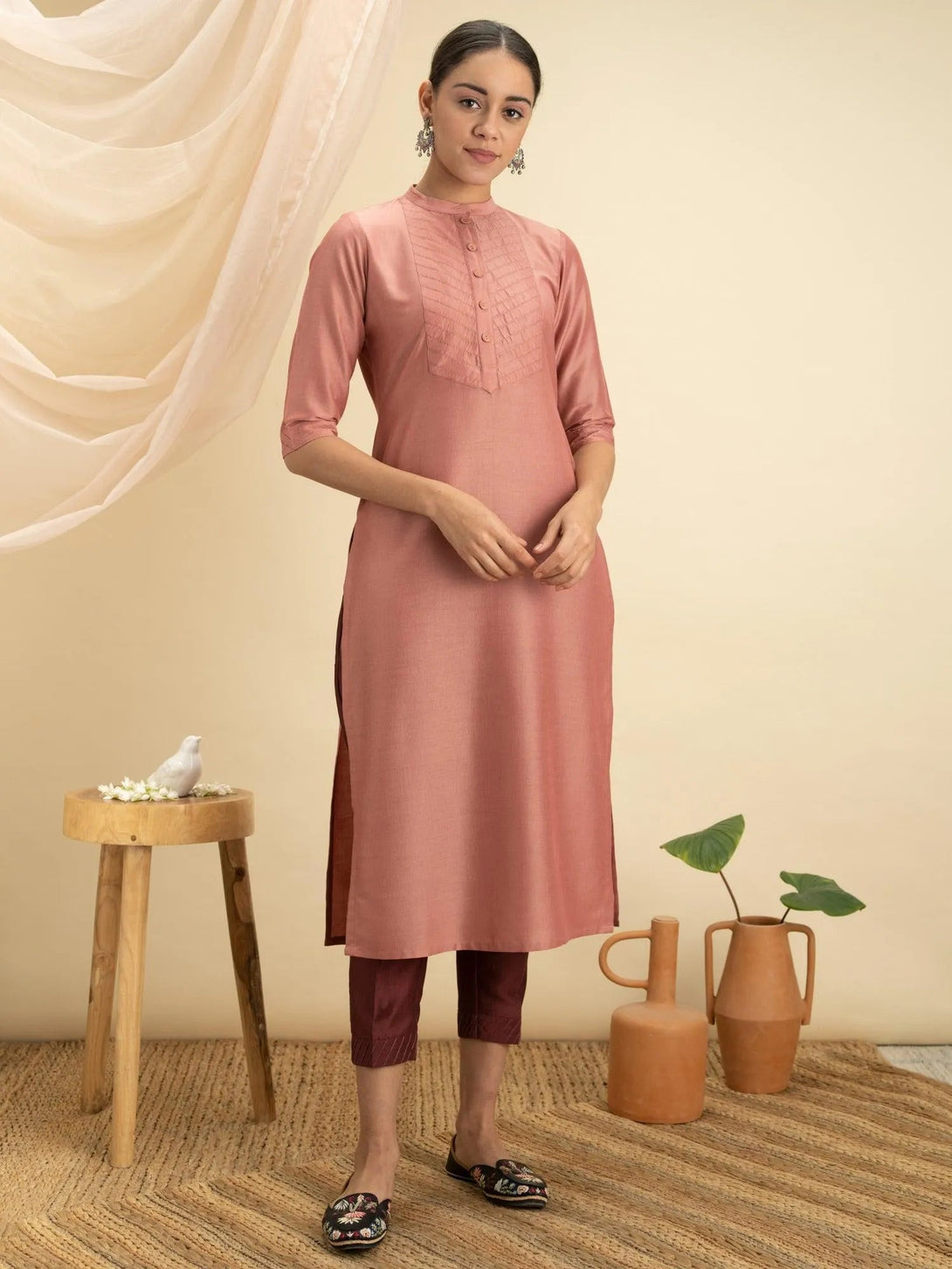 Peach Solid Silk Kurta - Jashvi