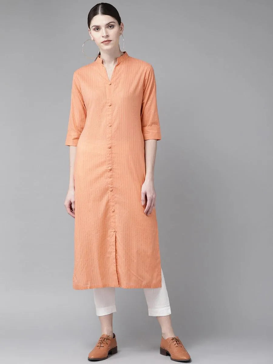 Peach Striped Cotton Kurta - Jashvi