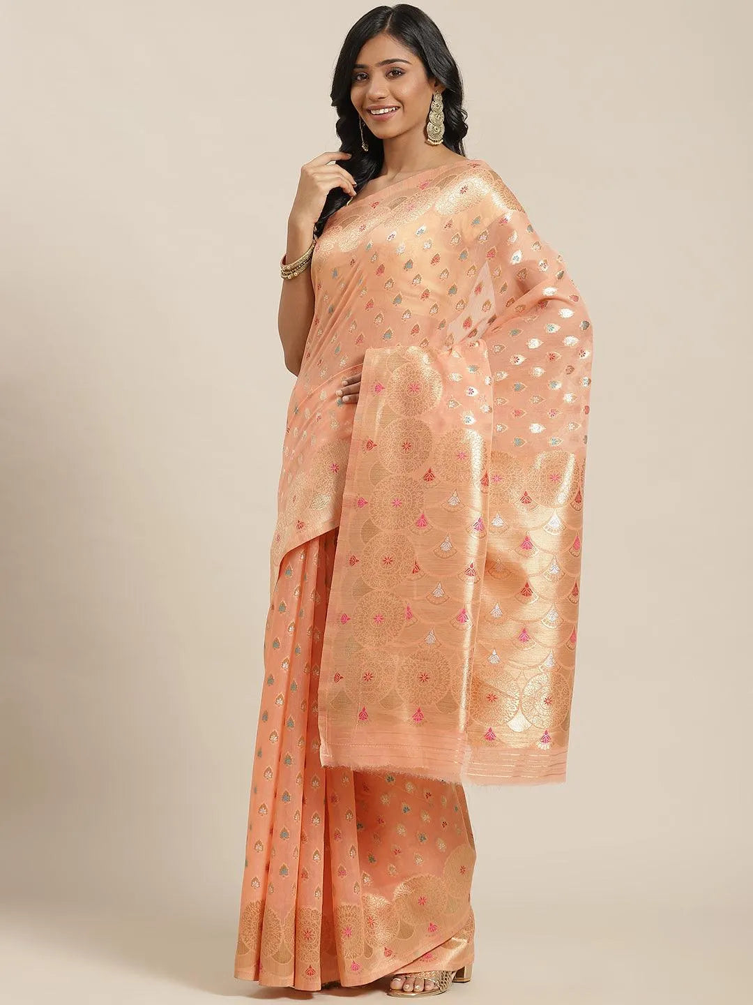 Peach Woven Design Brocade Saree - Jashvi