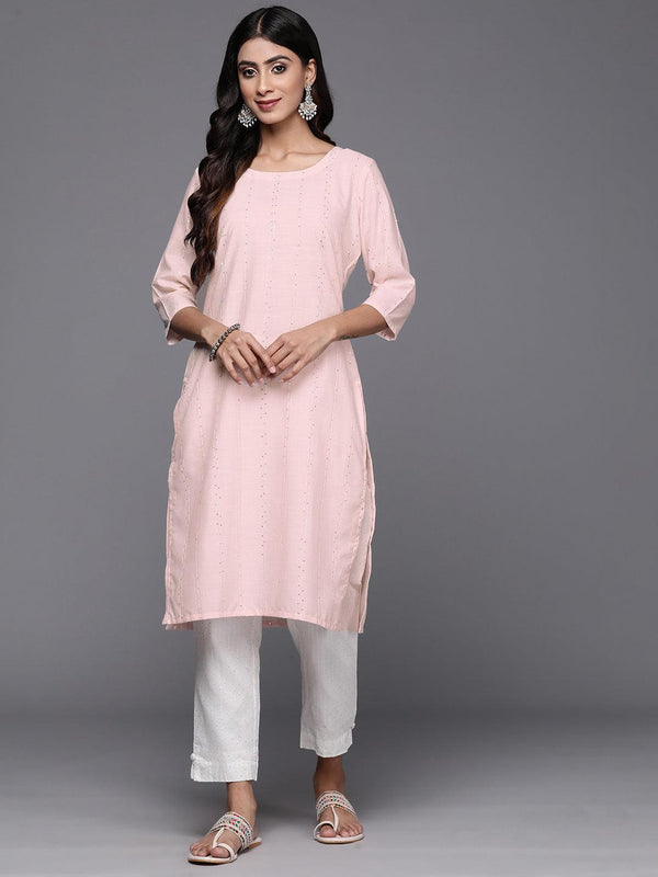 Peach Woven Design Cotton Straight Kurta - Jashvi