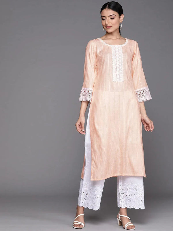 Peach Woven Design Rayon Kurta - Jashvi