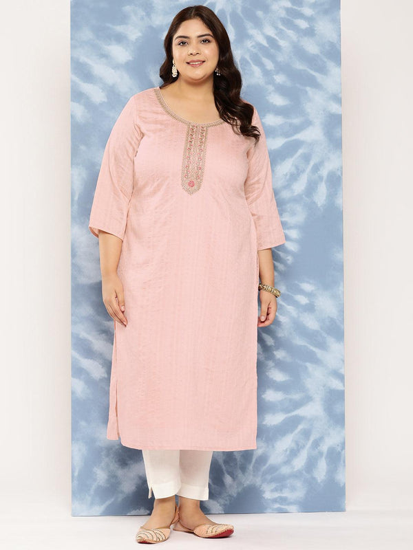 Peach Woven Design Rayon Straight Kurta - Jashvi