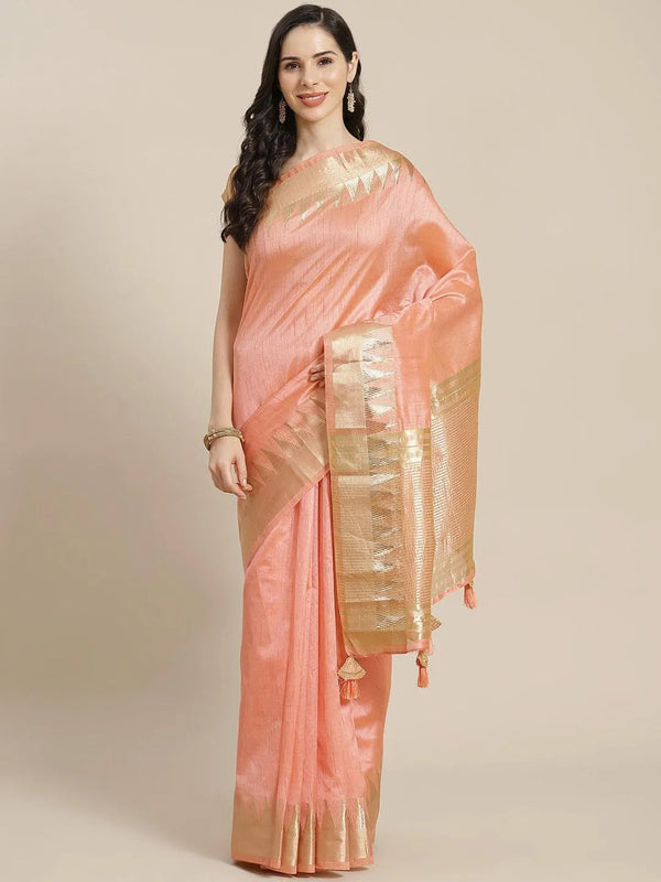 Peach Woven Design Silk Blend Saree - Jashvi