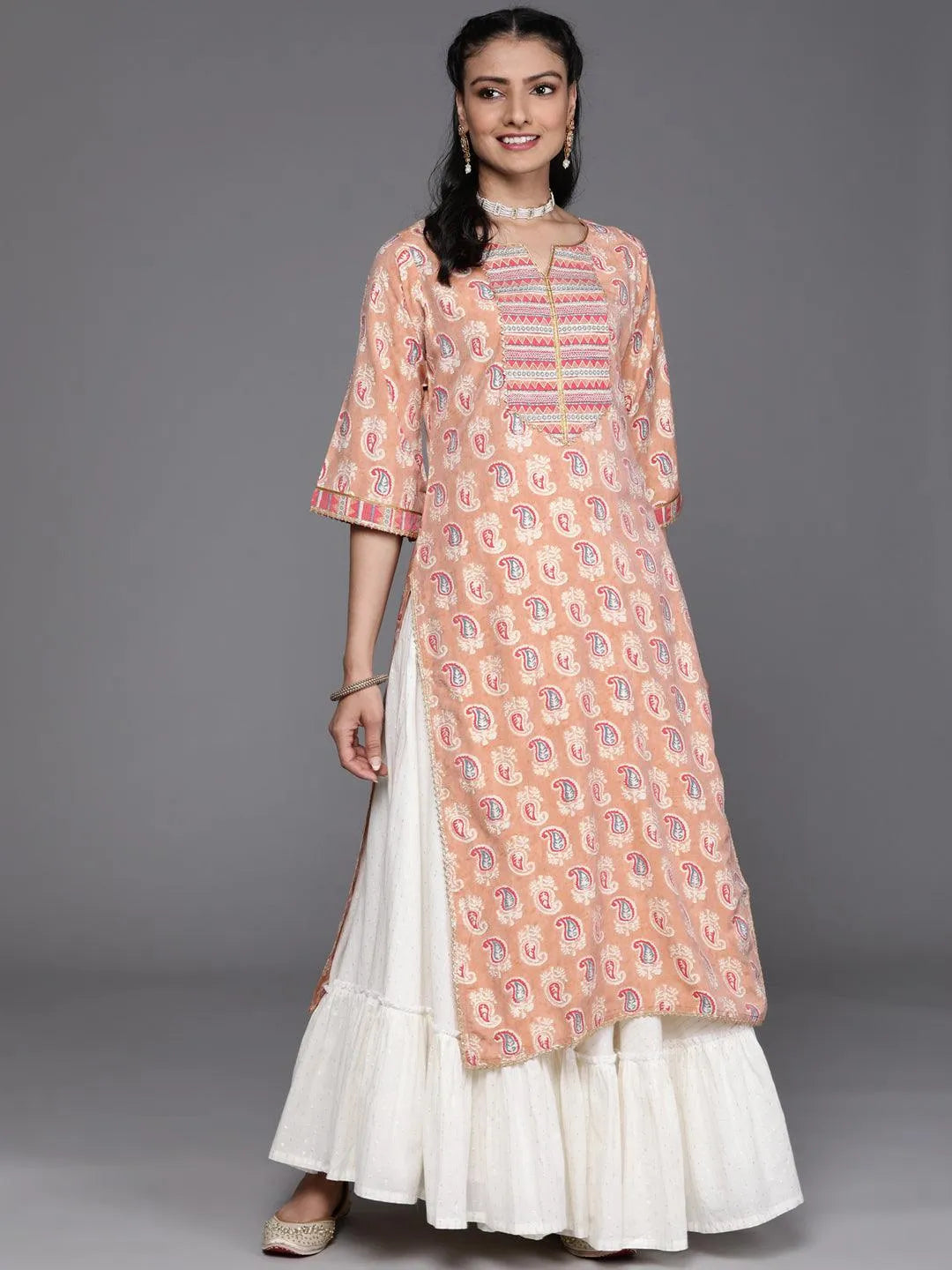 Peach Yoke Design Chanderi Silk Kurta - Jashvi