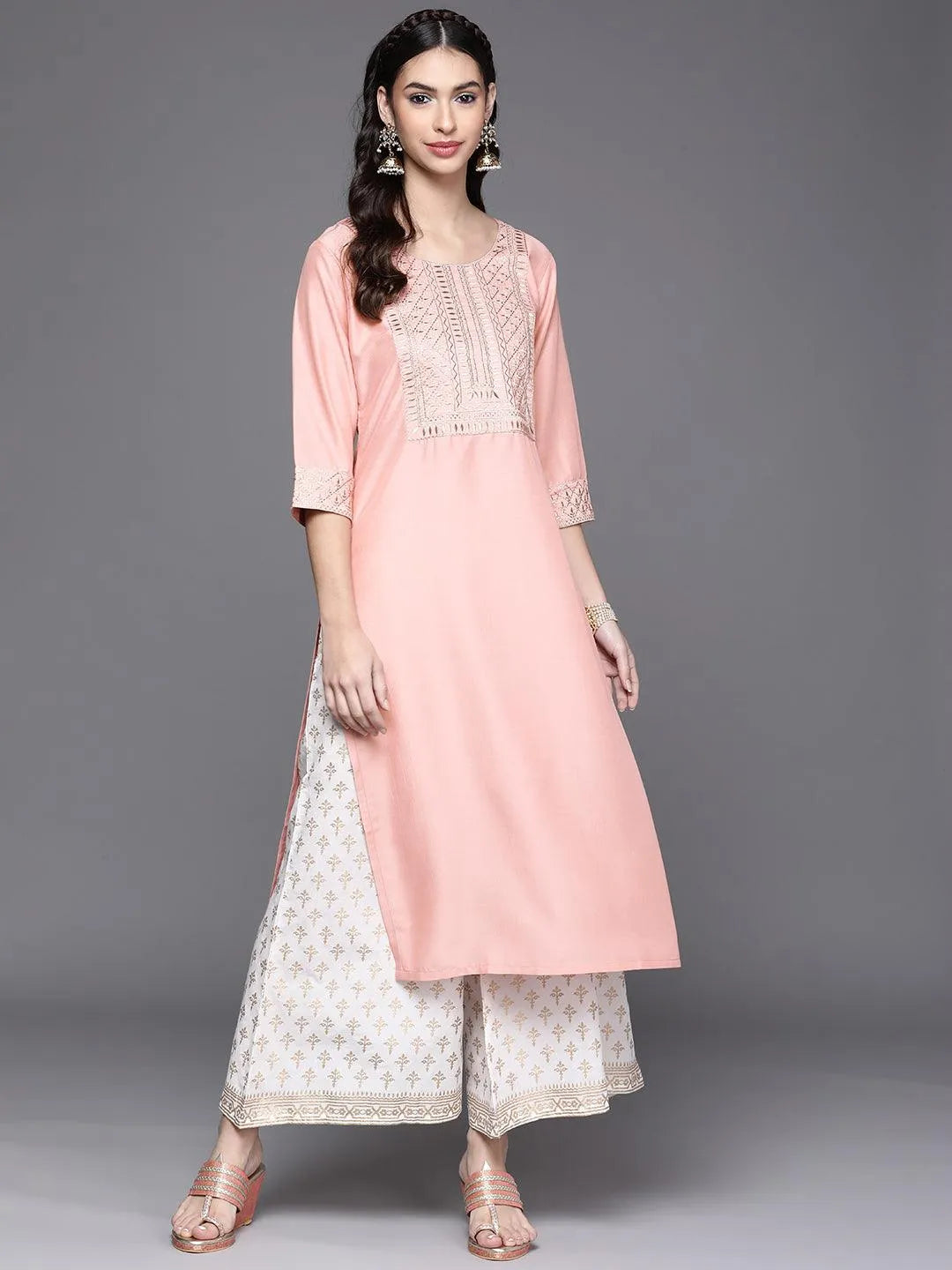 Peach Yoke Design Chanderi Silk Kurta - Jashvi