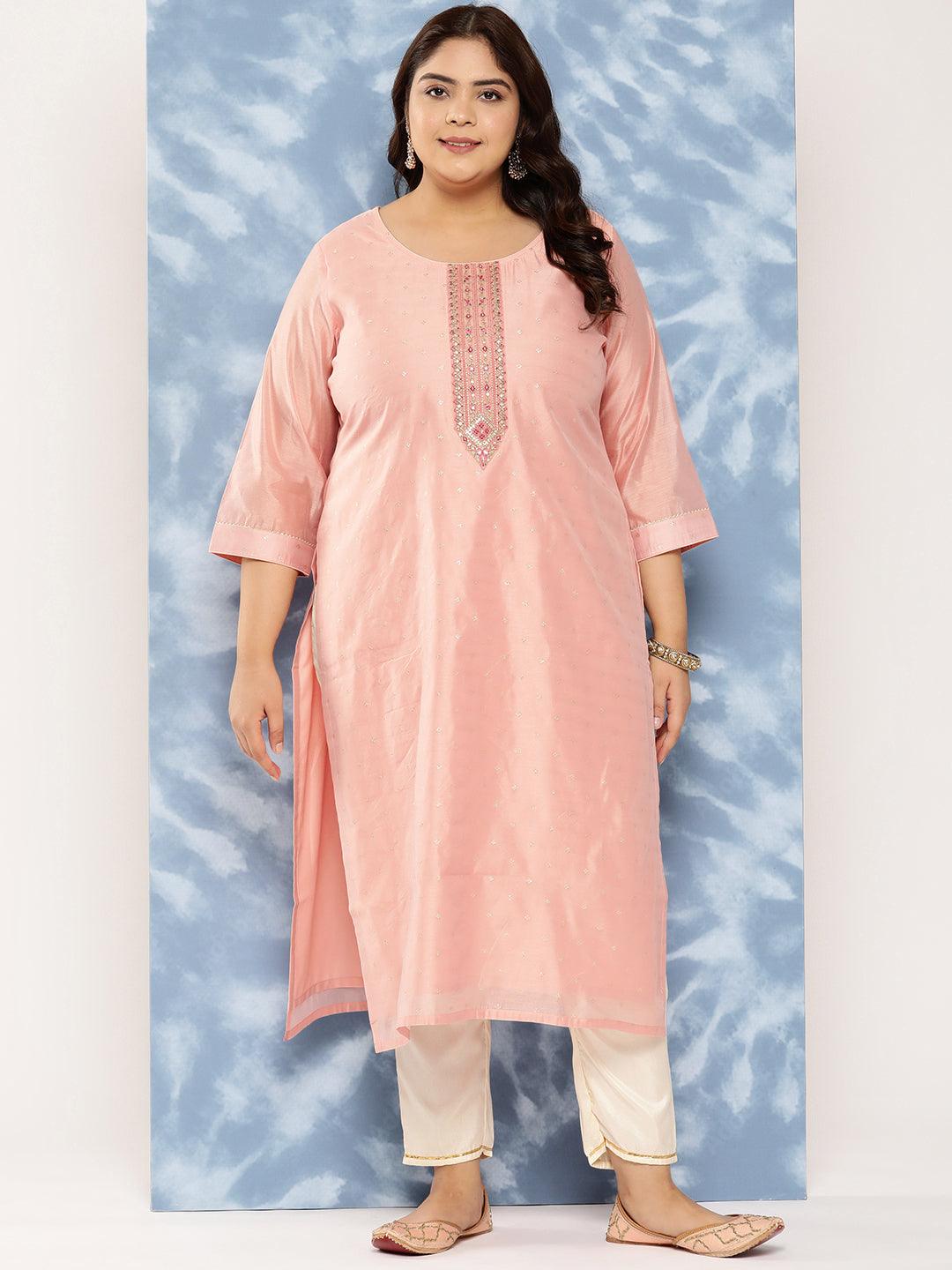 Peach Yoke Design Chanderi Silk Straight Kurta - Jashvi