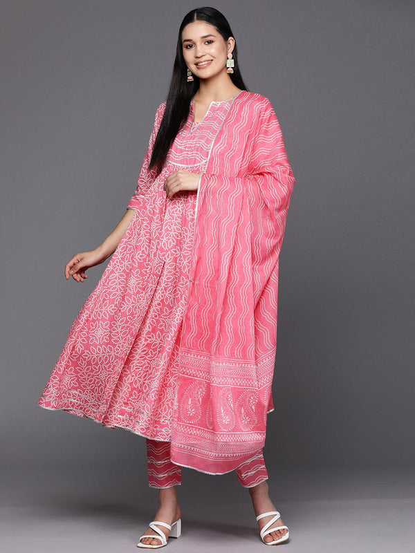 Peach Yoke Design Cotton Anarkali Suit Set With Trousers - Jashvi