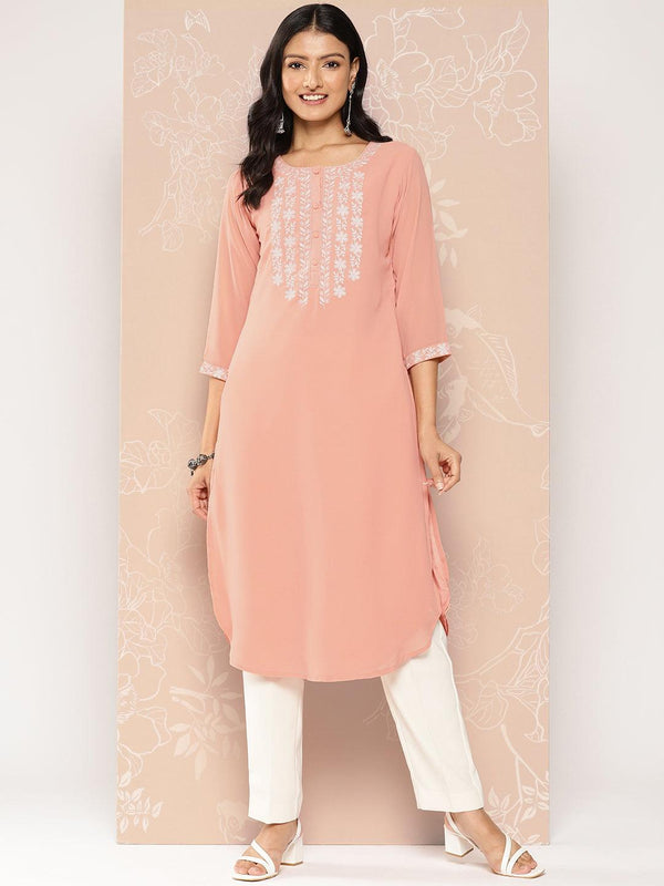 Peach Yoke Design Georgette Pathani Kurta - Jashvi